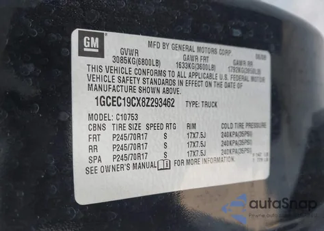 2008 Chevrolet Silverado 1500 Lt1 from USA, damaged, VIN 1GCEC19CX8Z293462